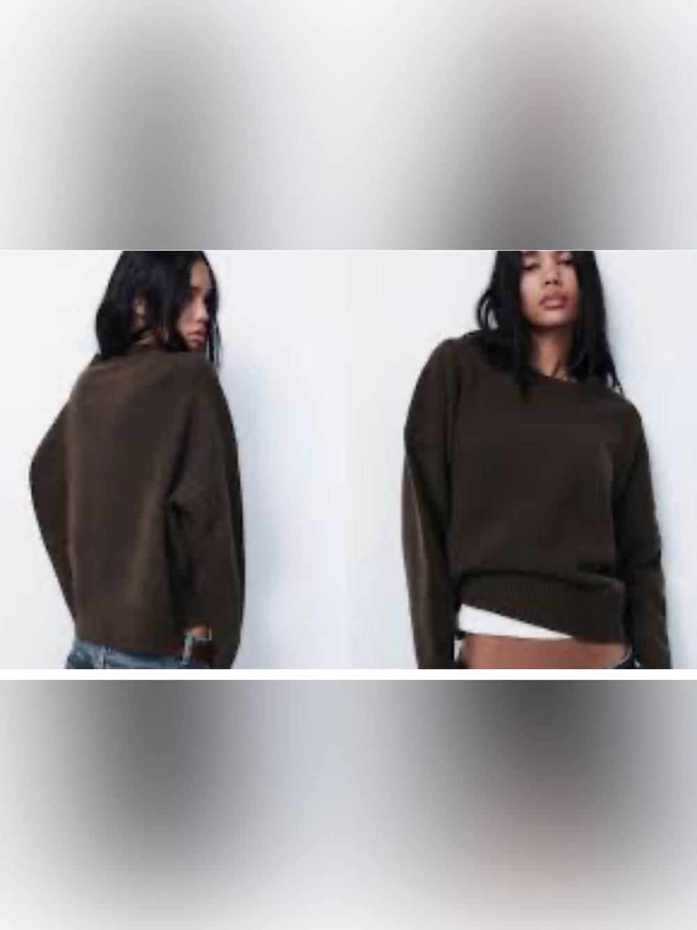 Zara Dark Brown Oversized Crewneck Sweater - Women's Classic Pullover